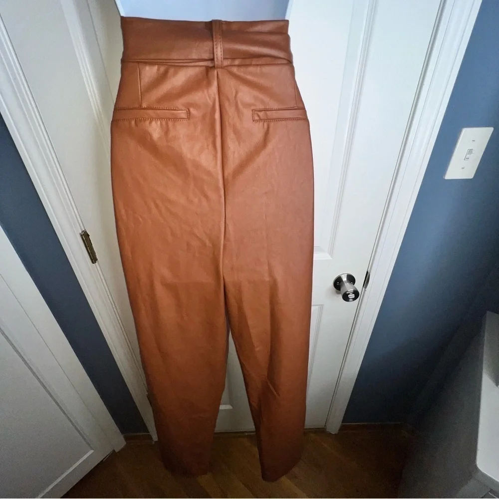 NWT BBJ Womens Large Chestnut Brown Vegan Leather Belt High Rise Trouser Pants L